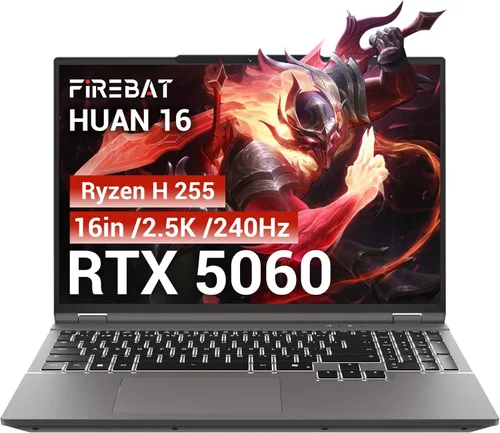 Laptop para juegos RTX 5060, 2560x1600 16 pulgadas, 240Hz 2.5K QHD+, procesador AMD Ryzen 7 H 255 (8C/16T, 4.9GHz), 8GB GDDR7 VRAM, 16GB DDR5 512GB