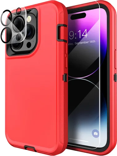 Miniatura 18 de MXX Funda resistente hecha para iPhone 14 con pantalla de vidrio templado, protector de lente de cámara de 3 capas, protección de cuerpo completo, a