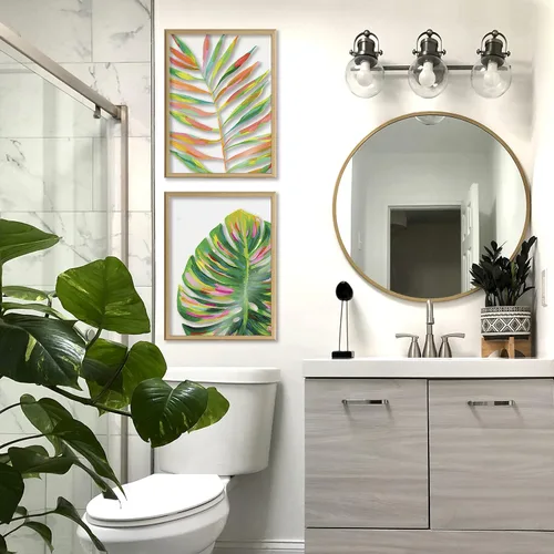 Miniatura 2 de Kate and Laurel Blake Monstera - Arte de pared de vidrio impreso enmarcado por Jessi Raulet de Ettavee; 18 x 24 pulgadas, natural; arte decorativo