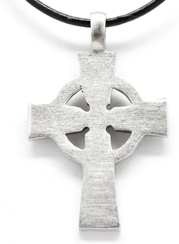 Miniatura 2 de Trilogy Jewelry Colgante de cuero con cruz celta irlandesa de Gales escocesa de peltre, Cuero, No es una piedra preciosa
