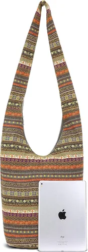 Miniatura 202 de Bolsa de hombro para mujer, de lona en estilo hippie/bohemio para llevar cruzada al hombro, disponible en diferentes colores y estampados
