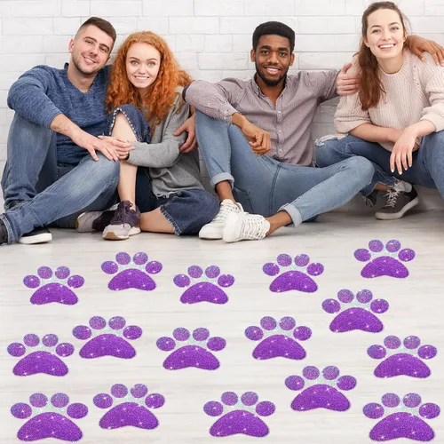 Miniatura 12 de ReliThick 30 Piezas Calcomanías de Suelo con Huellas de Patas 7.5" Huellas de Patas Grandes Adhesivo de Pared Autoadhesivo Calcomanía de Suelo