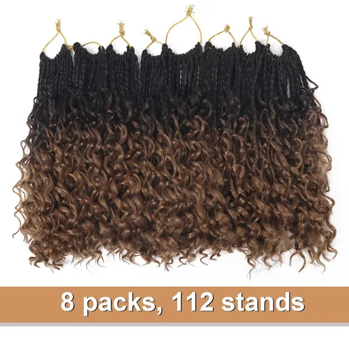 Miniatura 4 de Trenzas de Caja Goddess de Crochet con Puntas Rizadas de 10 Pulgadas, Trenzas de Crochet Boho, Paquete de 8, 3X, Extensiones de Cabello Sintético