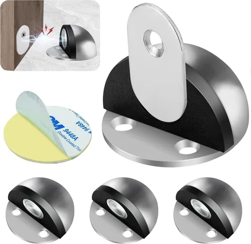 KOLAKO Topes magnéticos para puerta, paquete de 4 topes de puerta adhesivos para la parte inferior de la puerta, de acero inoxidable cepillado, para