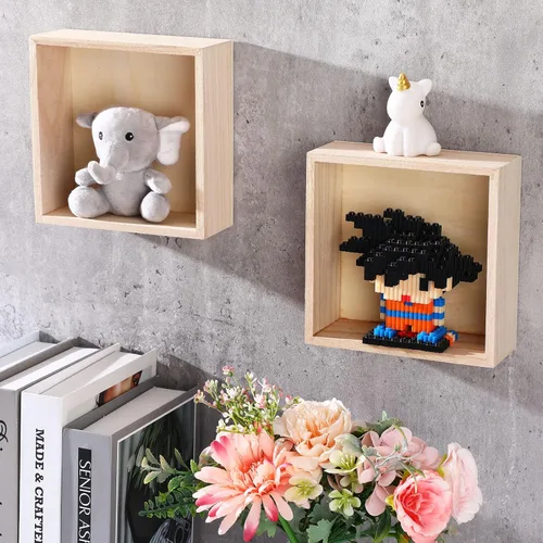 Miniatura 7 de Yookeer Paquete de 10 cajas de madera sin terminar, caja cuadrada de madera rústica de 6 x 6 pulgadas, organizador de almacenamiento