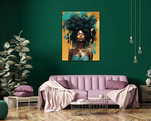 Miniatura 163 de Arte de pared afroamericano, decoración de rey y reina bailarín negro para sala de estar, arte de pareja de amor negro para dormitorio, lienzo