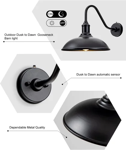 Miniatura 7 de Luz de granero grande de 15 pulgadas, con cuello de cisne al aire libre, impermeable, para montaje en pared, ideal para granja, almacén, escaparate