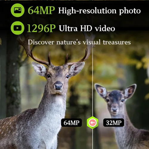 Miniatura 2 de BLAZEVIDEO Paquete de 2 cámaras Trail de 64MP 1296P de video, visión nocturna sin brillo de 940 nm, detección PIR enfocada en 70°