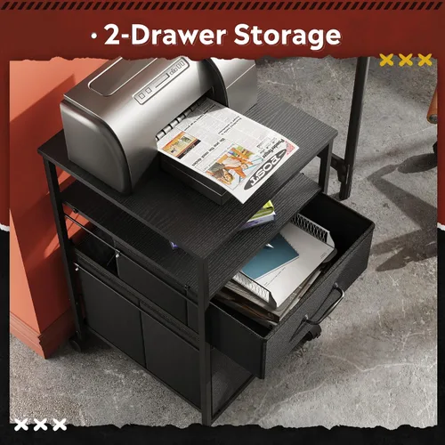 Miniatura 4 de DEVAISE Archivador móvil de 2 cajones, soporte de impresora rodante con estante de almacenamiento abierto, archivador vertical de tela