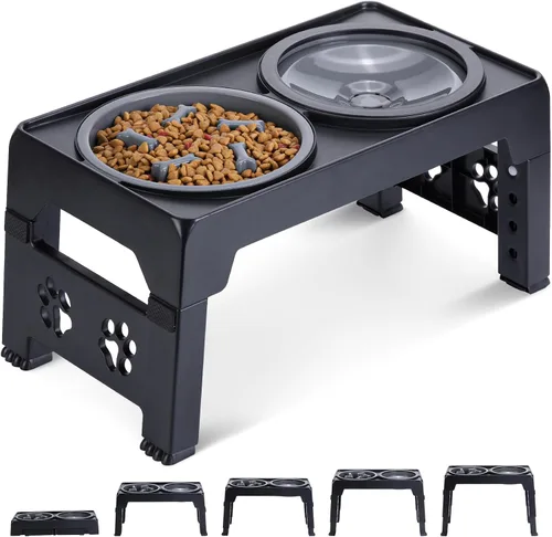 Miniatura 8 de LALOBLUE Cuencos elevados para perros, cuenco elevado para perros con 2 cuencos de comida de acero inoxidable para perros, soporte ajustable a 5