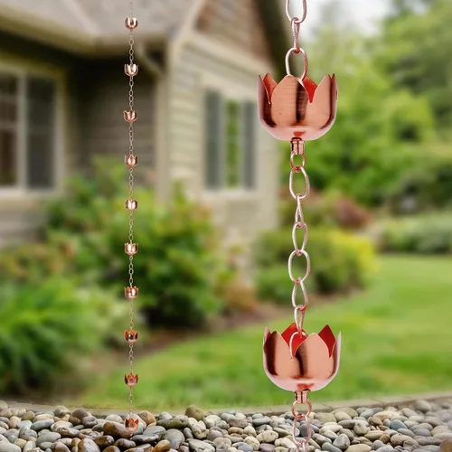 Miniatura 11 de Topadorn Cadena de lluvia para paraguas, canalón de metal decorativo de 72 pulgadas, desviador de agua resistente a la intemperie para jardín al