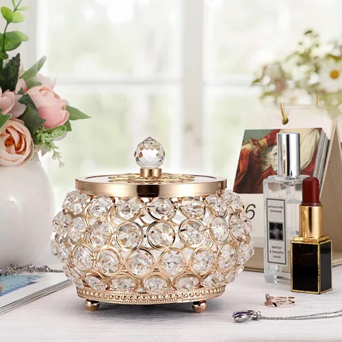 Miniatura 5 de Hipiwe Joyero de cristal con tapa de cristal caja del tesoro con espejo dorado caja de joyería decorativa anillos aretes collar caja de recuerdo