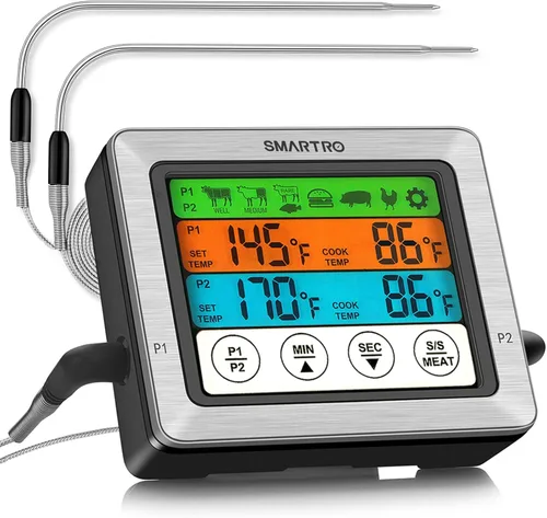 Termómetro digital SMARTRO ST54 de doble sonda para carne, para cocinar alimentos, horno de cocina, barbacoa, parrilla con modo temporizador y