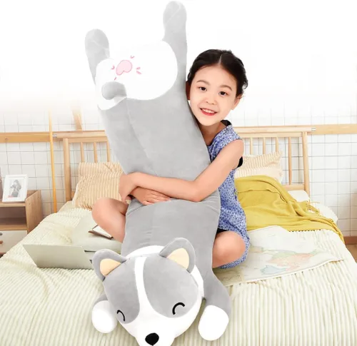 Miniatura 4 de SNOWOLF Almohada de peluche Shiba Inu de 47 pulgadas, juguete de animal de peluche lindo de perro largo, almohada Corgi Akita de peluche suave
