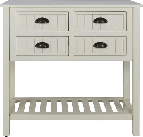 Miniatura 3 de Bailey Bead Board Mesa consola de madera con cuatro cajones con estante, acabado blanco antiguo