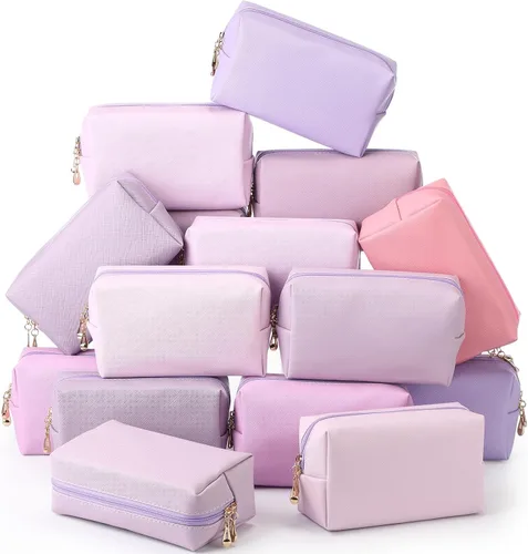 Miniatura 14 de Kigeli 15 piezas de bolsas de maquillaje estéticas, bolsas de cosméticos de cuero PU impermeables, bolsas de aseo lisas, bolsas de maquillaje a