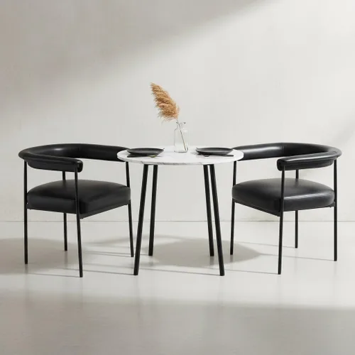 Miniatura 5 de LukeAlon Juego de 2 sillas de comedor de piel sintética, silla de cocina tapizada con respaldo abierto con patas de metal negro, respaldo curvado