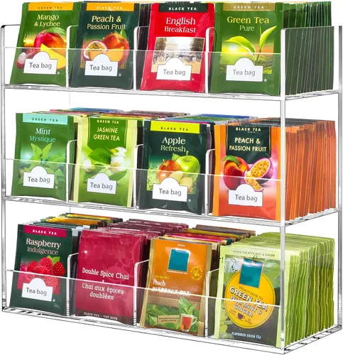 BEYGORM Organizador de Bolsitas de Té de Acrílico para 216 Paquetes de Té, Sin Ensamblaje Requerido, Soporte de Exhibición para Encimera,