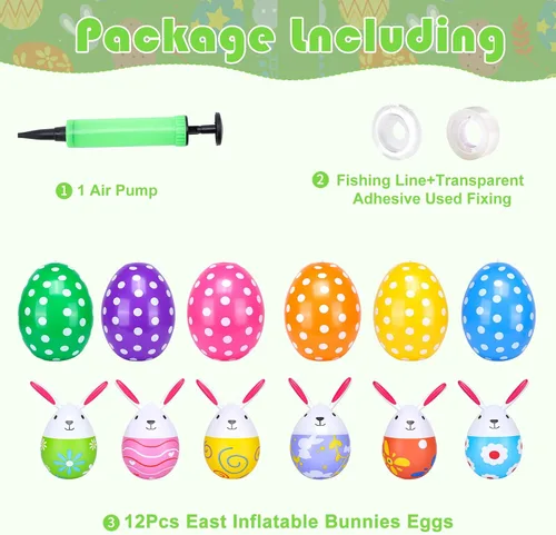 Miniatura 4 de 12 huevos de Pascua inflables para decoración al aire libre, huevos de Pascua gigantes de 20 pulgadas, conejitos de 16 pulgadas, de PVC, coloridos