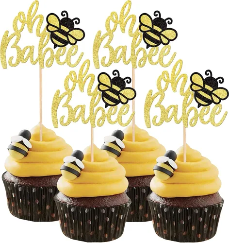 Miniatura 9 de ZHUOWEISM 1 decoración para pastel con diseño de abeja y flores con purpurina de panal de abejorros para pastel de cumpleaños, para temática