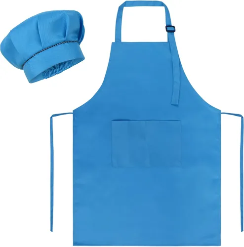 Miniatura 12 de SUNLAND Juego de delantal y gorro para niños, delantal de chef para niños para cocinar, hornear y pintar Blanco