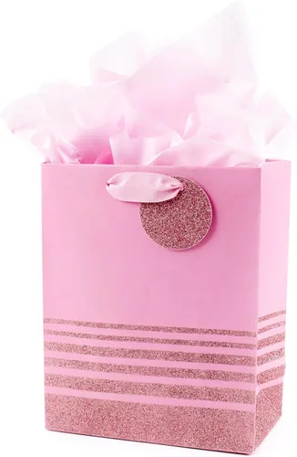 Hallmark - Bolsa de regalo con papel de seda (tamaño grande), diseño de lunares, color rosa, M, Rayas rosadas medias