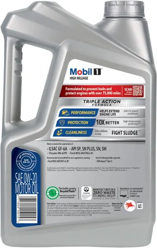 Miniatura 2 de Mobil 1 - Aceite sintético High Mileage para motor, 0W-20, 5 cuartos de galón, gris