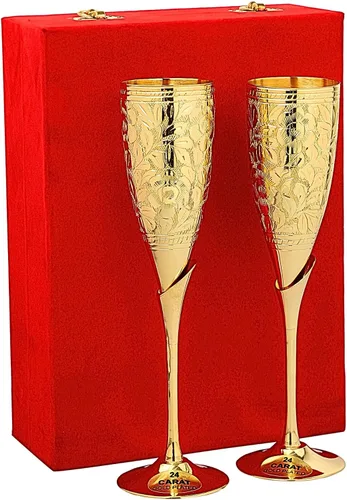 Miniatura 9 de Copas de champán de boda chapadas en oro de 24 quilates para la novia y el novio, copa de latón para comunión, cáliz de metal, regalo para parejas