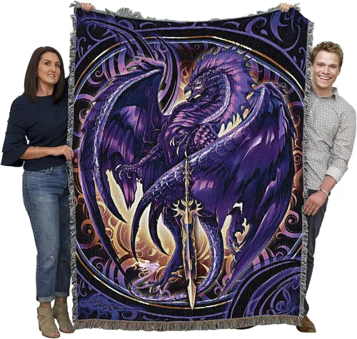 Pure Country Weavers Manta de dragón de fantasía Nether Blade por Ruth Thompson – Tapiz de fantasía de dragón de regalo, manta tejida de algodón,