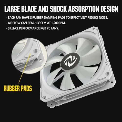 Miniatura 7 de Ventilador de caja de 4.724 in, paquete de 3 ventiladores de caja RGB, N25-120 ventiladores de PC silenciosos blancos de 1200 rpm, rodamiento