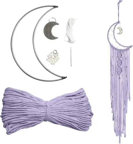 Miniatura 10 de JeogYong Kit de macramé, kit de macramé para atrapasueños de luna para niños y adultos principiantes, incluye anillos de aro de metal, cordón