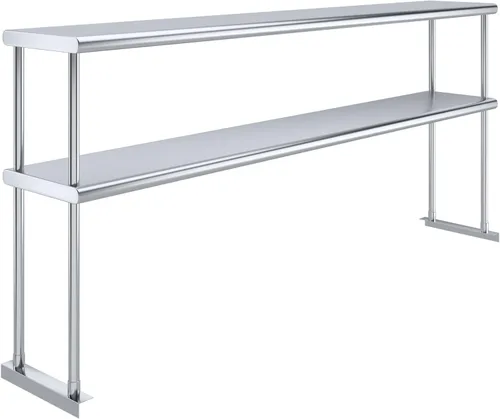 Miniatura 21 de Estante doble de acero inoxidable resistente con certificación NSF de calibre 18 con soportes para cocinas, cuartos de servicio, almacenamiento
