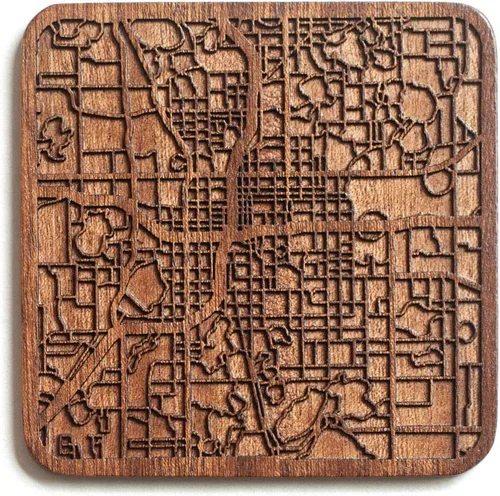 Miniatura 68 de Posavasos Amsterdam Map by O3 Design Studio, 1 pieza, posavasos de madera Sapele con mapa de la ciudad, hecho a mano, varias ciudades opcionales