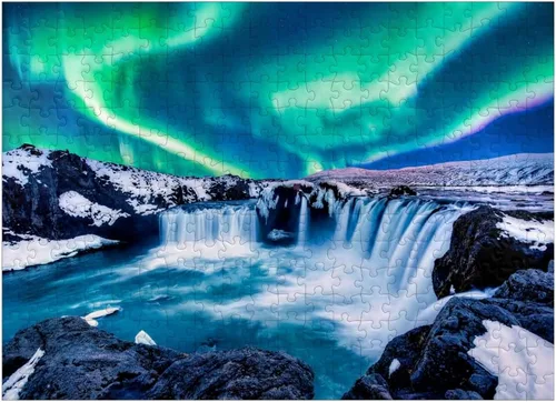 Miniatura 7 de MyPuzzle Luces del Norte sobre la Cascada Godafoss en Islandia - Rompecabezas Premium de 1000 Piezas para Adultos