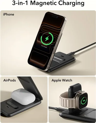 Miniatura 6 de ESR Estación de Carga 3 en 1 para Apple, Cargador Certificado para Apple Watch, Soporte de Cargador MagSafe de 15W para iPhone, Cargador de Viaje