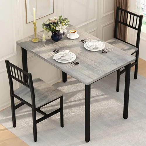 Miniatura 8 de Lamerge Juego de mesa de cocina pequeña para 2, mesa de desayuno industrial y 2 sillas, juego de mesa de comedor de 3 piezas para comedor, sala
