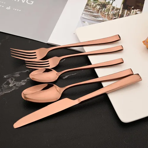 Miniatura 4 de Juego de cubiertos de oro rosa de 20 piezas, cubiertos de acero inoxidable 18/10, juego de vajilla resistente, incluye cuchillo, tenedor/cuchara