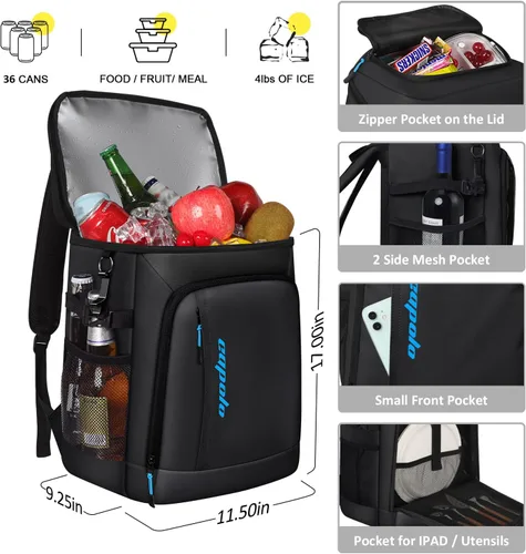 Miniatura 2 de Capolo - Mochila térmica con aislamiento a prueba de fugas para 36/45 latas, mochila térmica suave para camping, bolsa térmica para hielo, mochila
