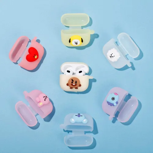 Miniatura 3 de BT21 Funda compatible con Apple AirPods de 3ª generación, funda translúcida de gelatina, carga inalámbrica [mercancía oficial] [7 sabores] (SHOOKY)