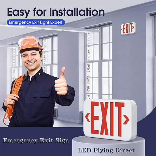 Miniatura 2 de Señal de salida roja, luz LED de salida de emergencia comercial con batería de respaldo, certificación UL, CA 120/277 V, luces de salida de letras