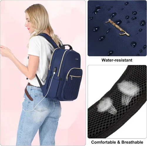 Miniatura 8 de LOVEVOOK Mochila para laptop de 17.3 pulgadas para mujer, bonita mochila de viaje bolso para mujer, bolsa profesional para computadora portátil