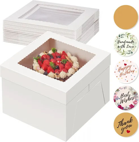 Kootek 10 cajas para tartas, caja de pastel de 12 x 12 x 8 pulgadas de alto con ventana, cajas blancas de panadería, cajas grandes para hornear,
