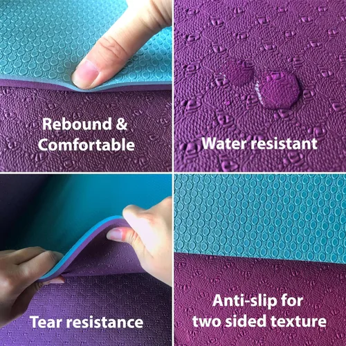 Miniatura 4 de Tapete de yoga para ejercicios extra grueso con correa - 2/5 pulgadas (10 mm), tapete antideslizante para entrenamiento de yoga, pilates y Morado