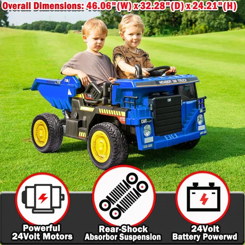 Miniatura 2 de NEWQIDA Camión volcador de 24V para niños, coche eléctrico con control remoto, vehículos de construcción con cama basculante eléctrica, pala, 2 Azul
