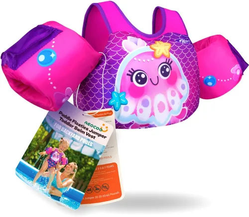 Miniatura 10 de AEOCOO Flotador Saltador de Charco 20-30-50-60-70 Libras, Chaleco de Natación para Niños Pequeños de 1-3-5-6-9 Años, Flotadores de Piscina