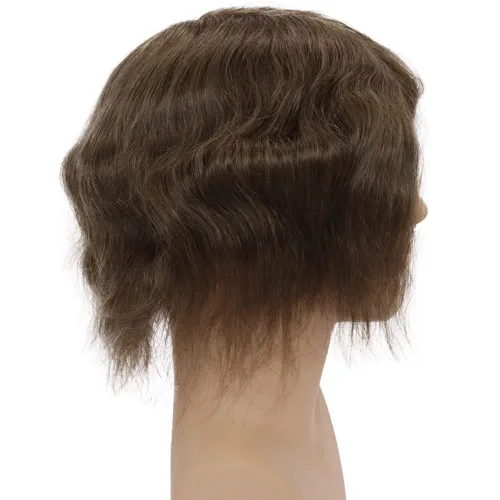Miniatura 6 de Toupee para hombres sistemas de reemplazo de cabello humano real europeo para hombres, postizos finos, centro de encaje, piel más gruesa, pieza