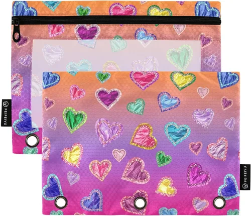 Miniatura 28 de Gredecor Estuche para lápices con 3 anillos con purpurina azul y rosa con cremallera, 2 unidades, organizador transparente para carpeta escolar