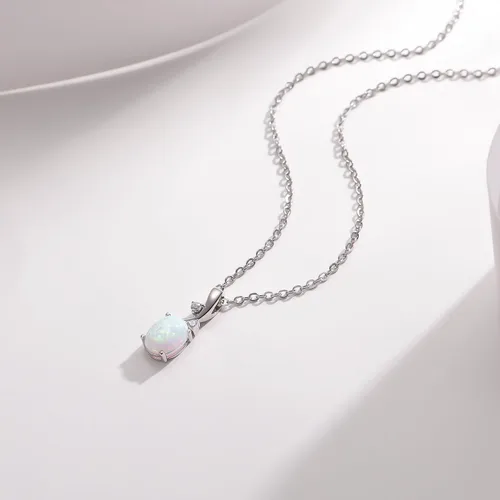 Miniatura 2 de AILUOR Collar con colgante de ópalo vintage, chapado en plata, piedra preciosa ovalada de ópalo blanco, joyería de moda para mujeres y madres, amor