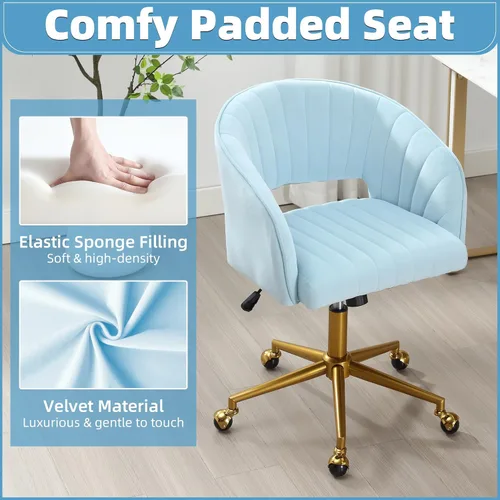Miniatura 24 de ABET Silla de escritorio con ruedas, silla de oficina en casa de terciopelo, silla giratoria con base dorada, sillas acentuadas modernas tapizadas