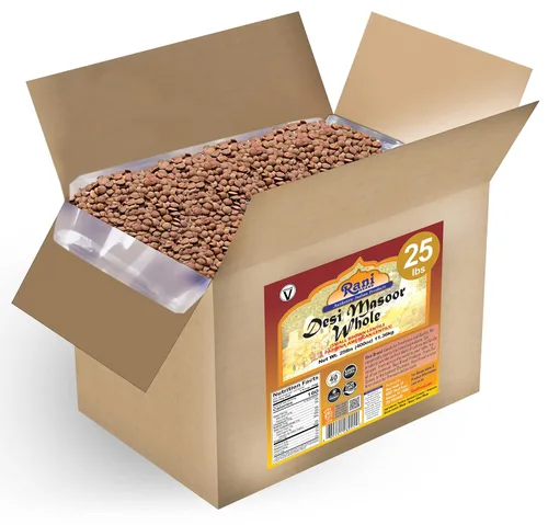 Rani Desi Masoor (Masur) Entero 400oz (25lbs) 11.36kg (también conocido como Lentejas Pardina Españolas/Americanas Enteras Marrone) Caja a Granel ~